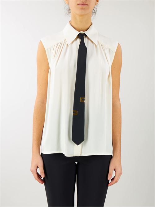 Flared blouse in viscose georgette fabric with lettering tie Elisabetta Franchi ELISABETTA FRANCHI | Shirt | CA03941E2193